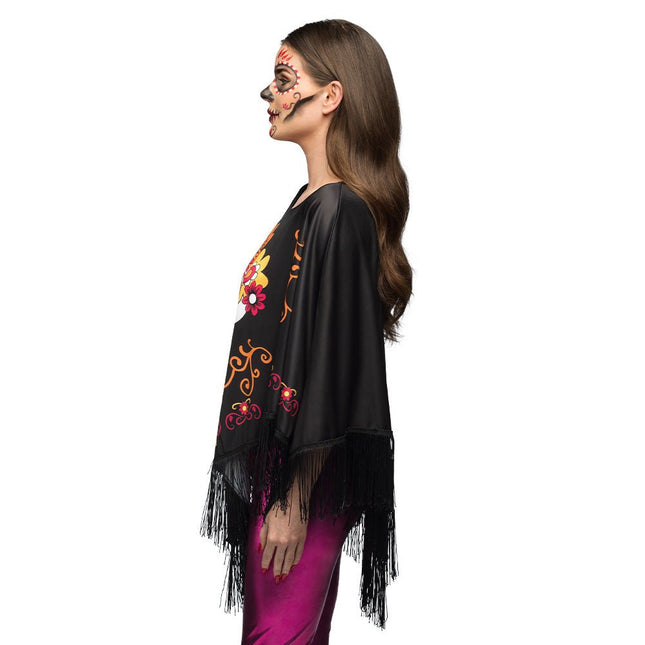 Zwarte Poncho Day Of The Dead van Boland koop je bij Partywinkel