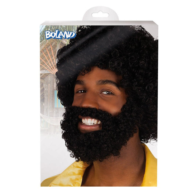 Zwarte Pruik Rufus Met Baard van Boland koop je bij Partywinkel