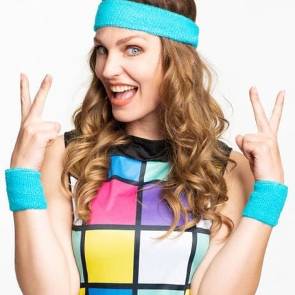 Zweetbandjes Turquoise 3st van Partychimp koop je bij Partywinkel